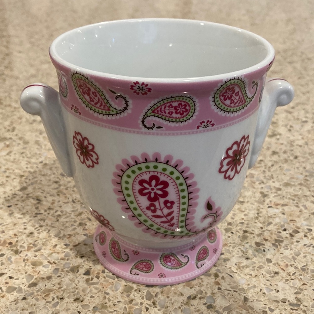 RARE VERA BRADLEY MY HOME ANDREA BY SADEK BERMUDA PINK CUP PLANTER POT CACHEPOT